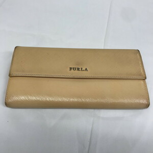 【中古】フルラ 二つ折り長財布 レザー ベージュ[jggZ]