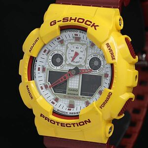 1円 稼動 良品 カシオ G-SHOCK プロテクション QZ GA-110CS 黄色 ホワイト/デジタル文字盤 メンズ腕時計 KMR 6406000 4MGY