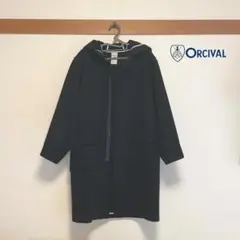 ORCIVALオーシバル ジップアップ紺ウールメルトン ロングコート ネイビー１