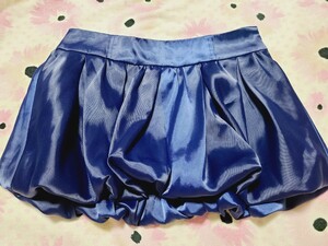 【リエンダ】バルーンミニスカート XS ブルー サテン プリーツ ギャル系