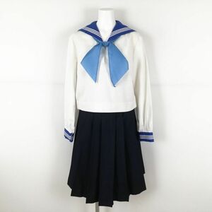 1円 セーラー服 スカート スカーフ 上下3点セット 大きいサイズ 中間服 白3本線 女子 学生服 中学 高校 白 制服 中古 ランクC NA1108