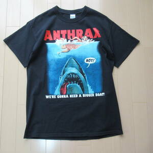 ★即決送込★希少 ANTHRAX x JAWS T-shirt Tee Tシャツ ジョーズ アンスラックス 半袖 メタル rock 映画 move 黒 black metallica メタリカ