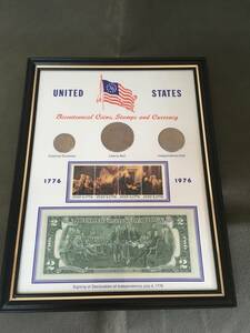 合衆国独立200年記念　コイン・切手・紙幣セット（額装）