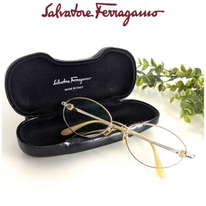 良品 フェラガモ Salvatore Ferragamo ガンチーニ メガネ 軽量 チタン メタルフレーム 眼鏡 サングラス ヴィンテージ レディース メンズ