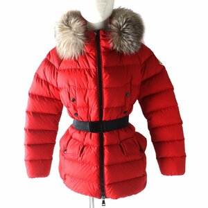 良品 MONCLER モンクレール 2019年製 CLION クリオン ブルーフロストフォックスファー付き ダウンジャケット レッド 0 正規品 レディース