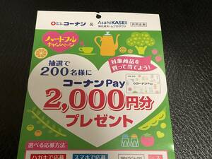 大量当選！レシート懸賞応募★コーナンPay 2,000円分が当たる★WEB応募可能・ハガキ付き