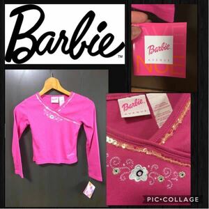 ★Barbie バービー 長袖カットソー Vネック スパンコール サイズL 6X キッズ120cmぐらい 新品未使用 タグ付き　