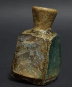 古代ローマングラス 面取造形銀化瓶 四角ボトル 美しい色 高さ4.2cm☆時代物