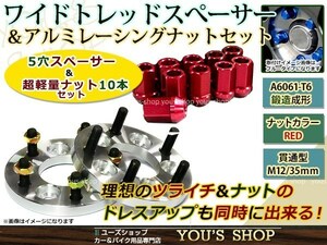 オデッセイ RB3/4 ワイド スペーサー 5H PCD114.3/M12 P1.5 15mm 2枚 レーシングナット M12 P1.5 35mm 貫通型 赤