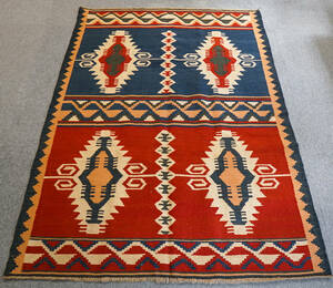180×130cm【ペルシャ手織りキリム】トライバルラグ 手織り絨毯