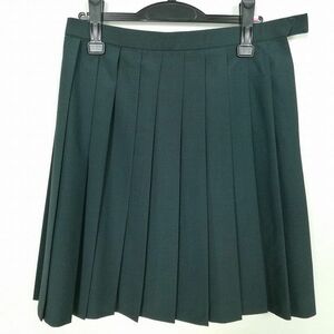 1円 スクールスカート 大きいサイズ 夏物 w72-丈51 緑 茨城つくば秀英高校 プリーツ 学生服 制服 女子 中古 IN5782