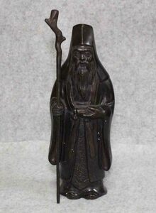 金属工芸◆置物　寿老人　杖　銅製　25cm◆ブロンズ像　福の神　 縁起物　古銅　bronze 銅像