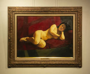 薛雁群 1991年作 女人体 油画 額装 真作保証 中国 絵画 現代美術