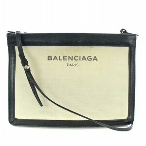 バレンシアガ BALENCIAGA ネイビーポシェット ショルダーバッグ キャンバス ロゴ 黒 ブラック 白 アイボリー 339937 /TK ■OH レディース