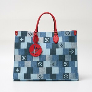 LOUIS VUITTON ルイヴィトン オンザゴー GM M44992 ショルダー トートバッグ モノグラム・デニム キャンバス×レザー ブルー×レッド