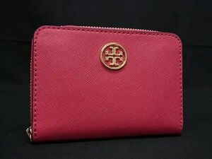 1円 ■新品同様■ TORY BURCH トリーバーチ レザー ラウンドファスナー コインケース コインパース カードケース ピンク系 BF7350