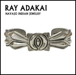 NAVAJO ナバホ Ray Adakai レイアダカイ シルバー ダブル スタンプワーク バングル ブレスレット HOPI ホピ インディアンジュエリー