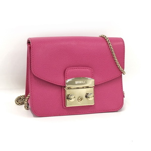 【中古】FURLA チェーンショルダーポーチ レザー ピンク