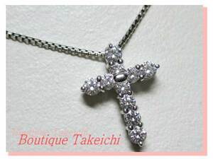 【田崎真珠】Ｐｔ８５０/９００★ネックレス クロス 十字架◇ダイヤモンド0.48ct/E781