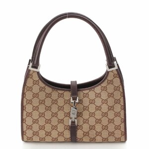 【グッチ】Gucci　GGキャンバス ジャッキー レザー ハンドバッグ 01721 ベージュ ブラウン 【中古】【正規品保証】205499