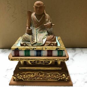 仏像 仏教美術 彩色 木彫 仏具 仏壇 時代物 骨董 置物 日蓮上人 