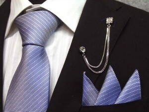 ネクタイ　結婚式　ポケットチーフ付　青ラベンダー　シルク100%　日本製　ラメストライプ　フォーマルネクタイ　メール便可　ラメ入り