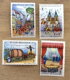 外国切手　ベルギー　民間伝承　4種完　未使用