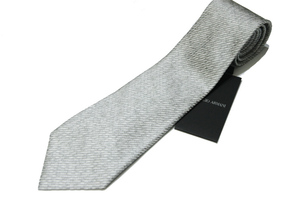 新品 GIORGIO ARMANI (ジョルジオアルマーニ) ハンドメイド ジャガード織り シルク ネクタイ / イタリア製 / グレー / 紳士 / ビジネス