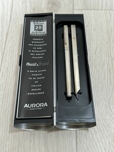AURORA アウロラ シルバー925 箱 ボールペン 万年筆　ペン先14k 2点セット 25年　箱、説明書付き