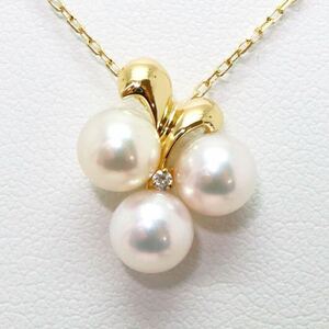 ＊MIKIMOTO(ミキモト)K18アコヤ本真珠/天然ダイヤモンドペンダント＊a 3.0g 38.0cm パール pearl diamond jewelry pendant EA5/EB0