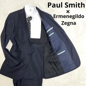 523 Paul Smith ポールスミス × Ermenegildo Zegna エルメネジルド ゼニア セットアップスーツ ネイビー L ストライプ