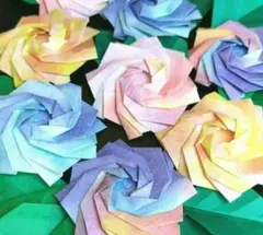 和紙千代紙バラ　バラ折り紙　薔薇壁面飾り　６月壁面飾り　ばら折り紙