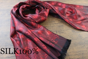 新品 薄手【シルク100% SILK】エレファント柄 象柄 シャインレッド 赤 S.RED 大判 ストール/スカーフ