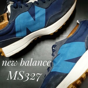 最値!定13090円!名作カレッジネイビー!ニューバランス MS327高級ビッグNロゴ 厚底 スニーカー!傑作ハイブリッドモデル!紺青白 26.5cm