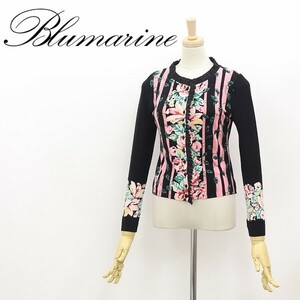 ◆Blumarine ANNA MOLINARI ブルマリン アンナモリナーリ ストライプ×花柄 フリル ストレッチニット カーディガン 38