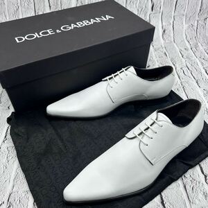 新品5.9万【未使用】DOLCE&GABBANA ドルチェ&ガッバーナ ドレスシューズ プレーントゥ イタリア製 7 ホワイト 牛革 ポインテッドトゥ 革靴