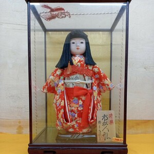 市松人形 琇玉作？ 日本人形 女の子 着物 和装 人形ケース ガラスケース おかっぱ 中古品 森山人形