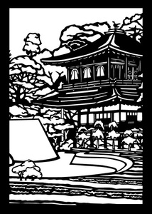 切り絵　銀閣寺