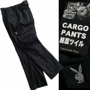 新品 プレイボーイ 24春夏 ストレッチ カーゴ パンツ L 黒【41027_99】 PLAYBOY メンズ バニー 刺繍 コットン ミリタリー 6ポケット