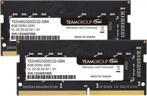 8GBx2枚 Team ノートPC用メモリ SO-DIMM DDR4 3200MHz PC4-25600 8GBx2枚組 16GB