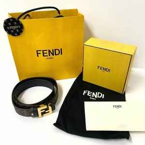 【送料無料】FENDI フェンディ ベルト リバーシブル カーフレザー ズッカ柄×ブラック 超美品・中古【Ae721321】