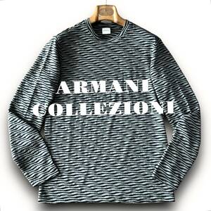 D12 美品 定価 7万 春ニット Lサイズ 『アルマーニコレツィオーニ ARMANI COLLEZIONI』総柄デザイン ニット カットソー Tシャツ グレー