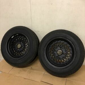 レイズ ボルクレーシングホイール2本 185/65R14タイヤ付S13シルビアAE86ハチロク中古品格安スタート売り切りドリフトに！深リム 旧車 4H