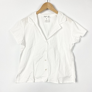 アニエスベー agnes b. オープンカラーシャツ トップス 半袖 コットン100% 白 ホワイト 2 レディース