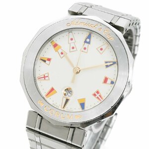 1円 稼働 CORUM コルム アドミラルズカップ 99.810.20 V-50 QZ デイト 3針 アイボリー文字盤 腕時計 メンズ ラウンド ブランド 37220240423