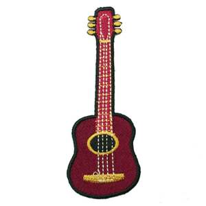 アイロンワッペン ギター Guitar エンジ 音楽 ミュージック 楽器 デザイン 簡単貼り付け アップリケ 刺繍 裁縫 
