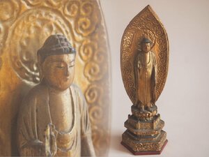 時代 絢爛豪華 鍍金阿弥陀如来立像32ｃｍ 木彫釈迦如来立像 仏教 仏像 浄土真宗