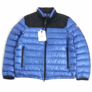 未使用品 MONCLER モンクレール 22SS SILVERE ロゴワッペン フード入り ライト ダウンジャケット ブルー 5 ハンガー付き 正規品 メンズ