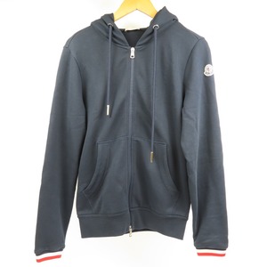 41011★1円スタート★MONCLER モンクレール 極美品 ジップパーカー フーディー ロゴ S パーカー コットン ネイビー