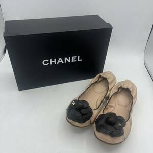 【CHANEL】シャネル バレエシューズ レザー カメリア フラットシューズ 38